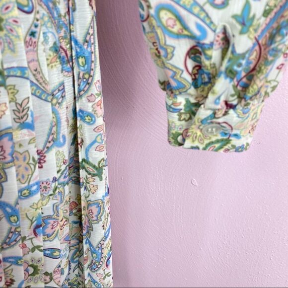 Vintage Shrader Sport Paisley Floral Knife Pleat Midi Skirt Set Cream Multi 6P - Picture 10 of 14